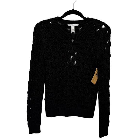 NWT Cotton by Autumn Cashmere Black Crewneck Texture Stitch Sweater X-Small - Picture 1 of 5